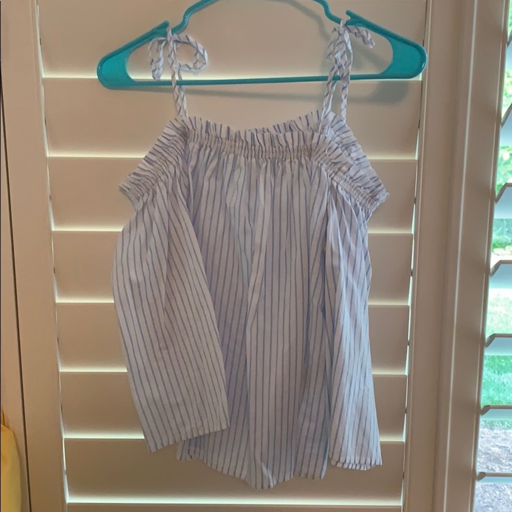 Blue and white off shoulder blouse